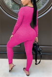 rose red Sexy Hollow Long Sleeve Jumpsuits