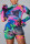 Colorful Fashion Sexy O Neck Long Sleeve Flare Sleeve Skinny Print Romper