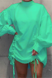 Green Fashion Sleeve Long Sleeves O neck Straight skirt bandage Dresses