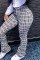 Black Gray Fashion Casual Sportswear Boot Cut Plaid Print Trousers