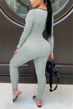 Grey Sexy Hollow Long Sleeve Jumpsuits