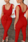 Red Fashion Sexy U Neck Sleeveless Spaghetti Strap Regular Solid Jumpsuits
