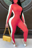 Red Light Long Sleeve O Neck Jumpsuits