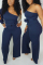 Blue Fashion Sexy One Shoulder Long Sleeve Single Sleeve Regular Solid Jumpsuits
