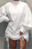 White Fashion Sleeve Long Sleeves O neck Straight skirt bandage Dresses