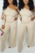 Beige Fashion Sexy One Shoulder Long Sleeve Single Sleeve Regular Solid Jumpsuits