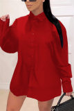 Red Fashion adult England Ma'am Shirt sleeves Long Sleeves Turndown Collar Step Skirt Knee-Length Print Solid Dresses