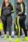 Black Fashion Casual Zipper Collar Long Sleeve Regular Sleeve Patchwork Plus Size Set