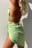 Green Fashion Sexy Spaghetti Strap Sleeveless Spaghetti Strap Sling Dress Knee Length Solid Dresses