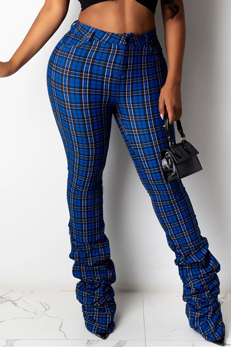 plaid print trousers