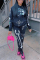 Black Fashion Casual Long Sleeve Hooded Collar Regular Sleeve Regular Print Two Pieces