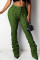 Green Fashion Casual Straight Plaid Print Trousers