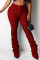 Red Fashion Casual Straight Plaid Print Trousers
