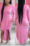 Pink Fashion adult England Ma'am Cap Sleeve Long Sleeves O neck Step Skirt Ankle-Length Solid Dresses