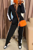 Orange Active Casual Patchwork Solid Split Zippered pencil Long Sleeve Two Pieces
