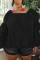 Black Casual O Neck Solid Draped Plus Size