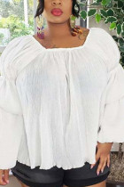White Fashion Sexy Long Sleeve Hubble-Bubble Sleeve Solid Plus Size Tops