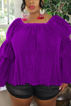 Purple Fashion Sexy Long Sleeve Hubble-Bubble Sleeve Solid Plus Size Tops
