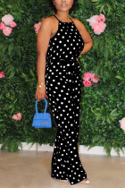 Black street Polka Dot Sleeveless Slip Jumpsuits