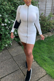White Fashion adult Ma'am Lightly cooked Cap Sleeve Long Sleeves O neck Pencil Dress Knee-Length Solid Dresses