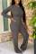 Dark Gray Casual Solid Draped Blend Long Sleeve O Neck Jumpsuits