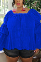 Blue Fashion Sexy Long Sleeve Hubble-Bubble Sleeve Solid Plus Size Tops