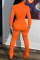 Orange Fashion Casual Zipper Collar Long Sleeve Regular Sleeve Skinny Patchwork Jumpsuits