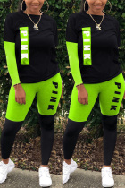 Fluorescent green Street Print pencil Long Sleeve Two Pieces