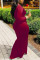 Wine Red Celebrities Sleeve O neck Swagger Floor-Length Print Colouring Dresses