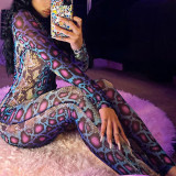 serpentine Sexy Print serpentine Long Sleeve O Neck Jumpsuits