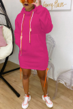 Pink Fashion adult Ma'am Street Cap Sleeve Long Sleeves Hooded Step Skirt skirt Solid Dresses