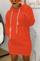 Orange Fashion adult Ma'am Street Cap Sleeve Long Sleeves Hooded Step Skirt skirt Solid Dresses