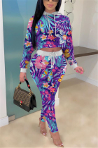 purple venetian Fashion Casual adult Ma'am Patchwork Print Two Piece Suits pencil Long Sleeve Two Pieces