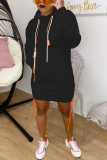 Black Fashion adult Ma'am Street Cap Sleeve Long Sleeves Hooded Step Skirt skirt Solid Dresses