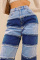 Deep Blue Fashion Casual Straight Patchwork Jeans