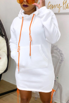 White Fashion adult Ma'am Street Cap Sleeve Long Sleeves Hooded Step Skirt skirt Solid Dresses