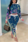 Blue Fashion Casual Long Sleeve Hooded Collar Regular Sleeve Short Print Tie Dye Two Pieces