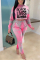 Pink Fashion Casual adult Ma'am Patchwork Print Two Piece Suits pencil Long Sleeve Two Pieces