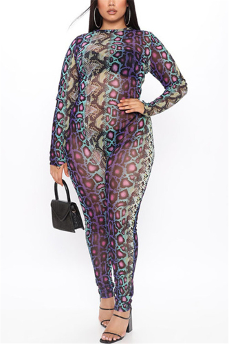 serpentine Sexy Print serpentine Long Sleeve O Neck Jumpsuits