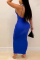 Blue Milk. Fashion Casual adult Ma'am Off The Shoulder Sleeveless V Neck Step Skirt Ankle-Length Solid backless Dresses