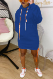 Blue Fashion adult Ma'am Street Cap Sleeve Long Sleeves Hooded Step Skirt skirt Solid Dresses