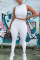 White Casual Sleeveless O Neck Tank Short Solid Two Pieces