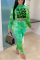 Green Fashion Casual adult Ma'am Patchwork Print Two Piece Suits pencil Long Sleeve Two Pieces