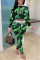Green Fashion Casual Long Sleeve Hooded Collar Regular Sleeve Short Print Tie Dye Two Pieces