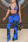 Blue Elastic Fly Mid Print Boot Cut Pants Bottoms