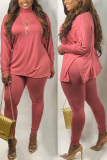Pink Fashion Casual Sportswear Long Sleeve Turtleneck Regular Sleeve Regular Solid Two Pieces