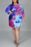 Red Fashion Casual O Neck Long Sleeve Regular Sleeve Print Printed Dress Plus Size