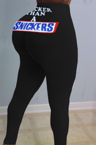 Black Elastic Fly Mid Print pencil Pants Bottoms