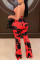 Red Elastic Fly Mid Print Boot Cut Pants Bottoms