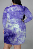 Purple Fashion Casual O Neck Long Sleeve Regular Sleeve Print Printed Dress Plus Size